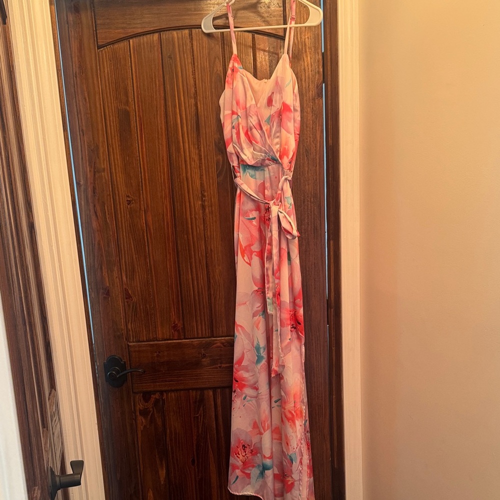 Nicole Miller Pink and Blue Floral Maxi Dress